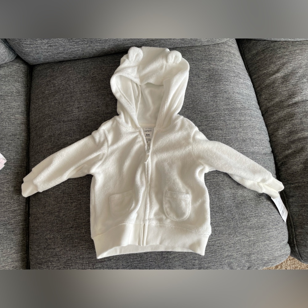 NWT carters white zip up bear hoodie jacket - 6 month baby boy infant girl